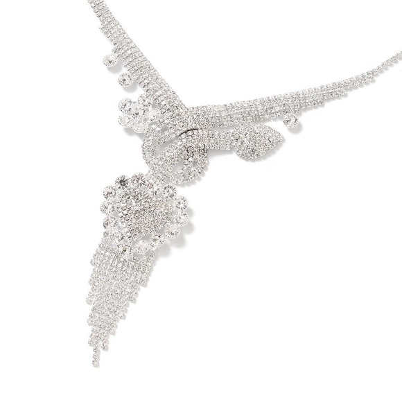 Rhinestone White Austrian Crystal Bracelet (6.00 In) attached Ring Size 6 Cuff - Picture 5 of 10